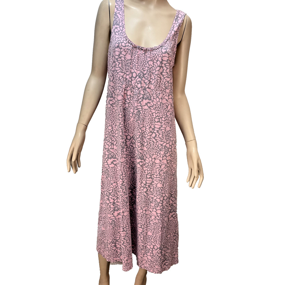 Green Cotton by Garnet Hill Nightgown Size L Pink Gray Floral Cotton Sleeveless